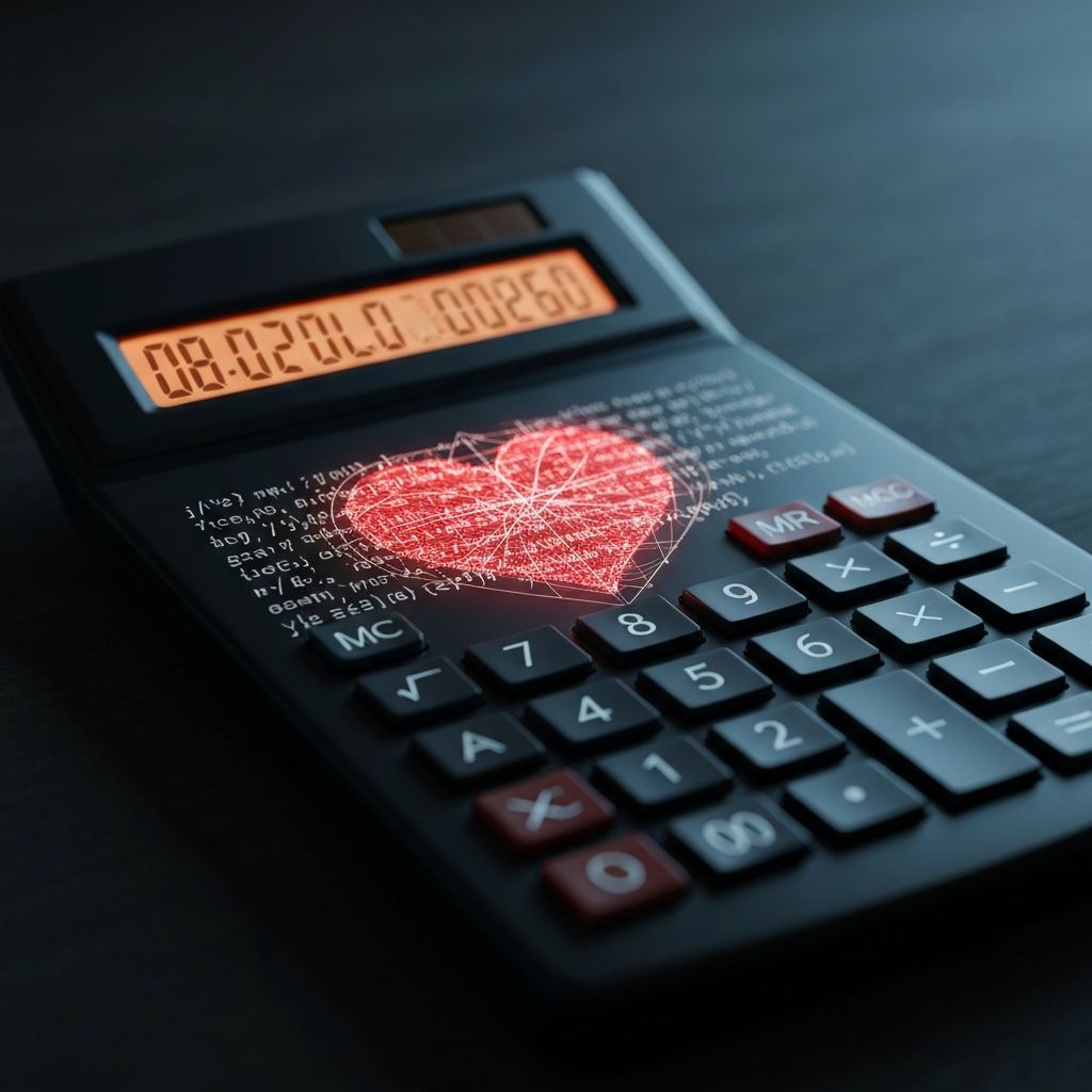 Love calculator with heart symbols and mathematical formulas